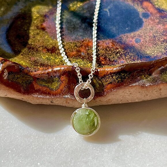 Sterling Silver Sage Green Tourmaline Removable Charm Necklace